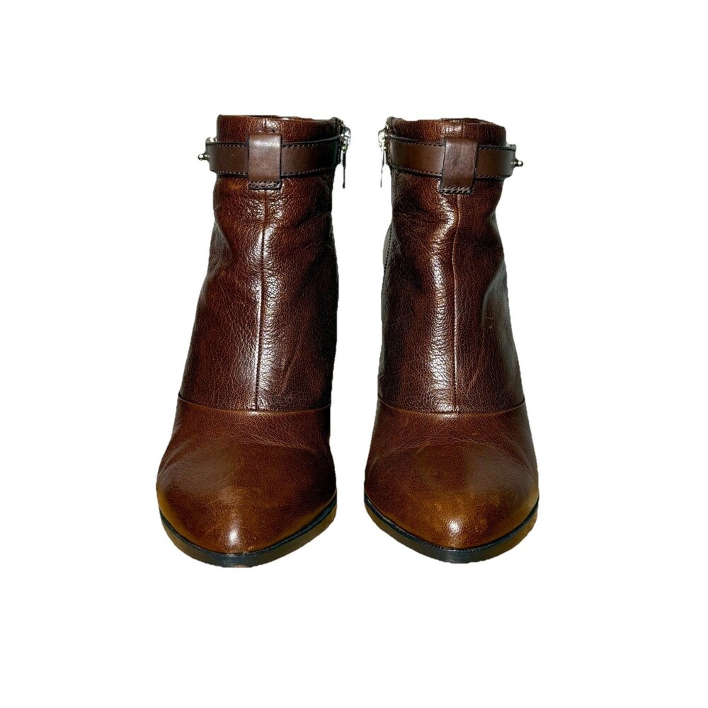 Coach Melody Women’s 7B Chestnut Brown Leather Wedge Ankle Boots Moto Buckle Zip